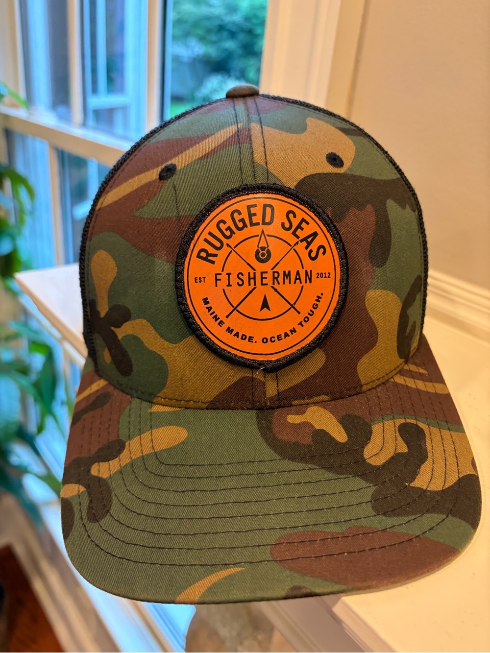 Rugged Seas Camo Trucker Cap/Hat with Orange Rugged Seas Patch